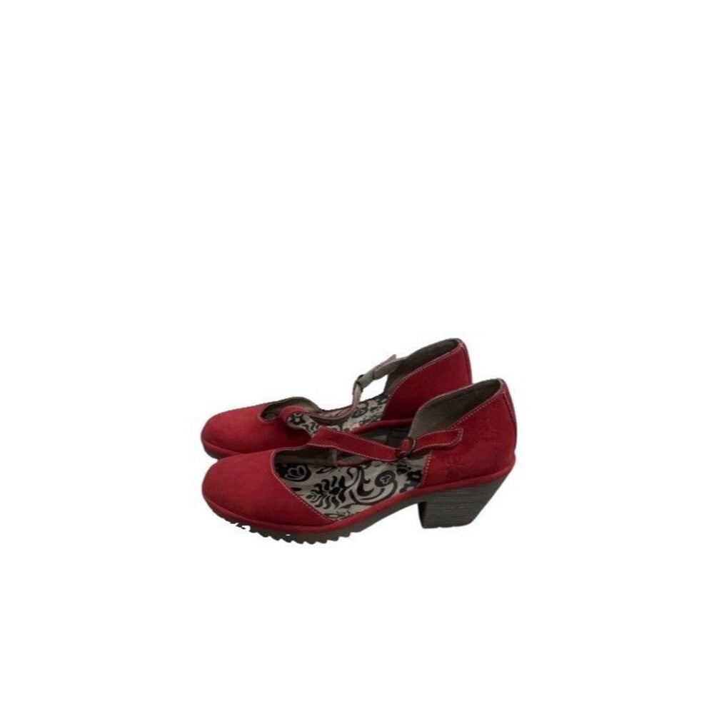 Fly London red leather block heel Mary Jane boho western cottagecore shoes sz 41